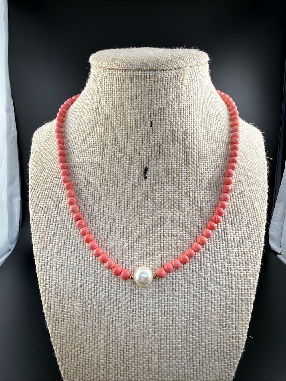 Coral Bead Necklace with Pearl Accent - Women Jewelry